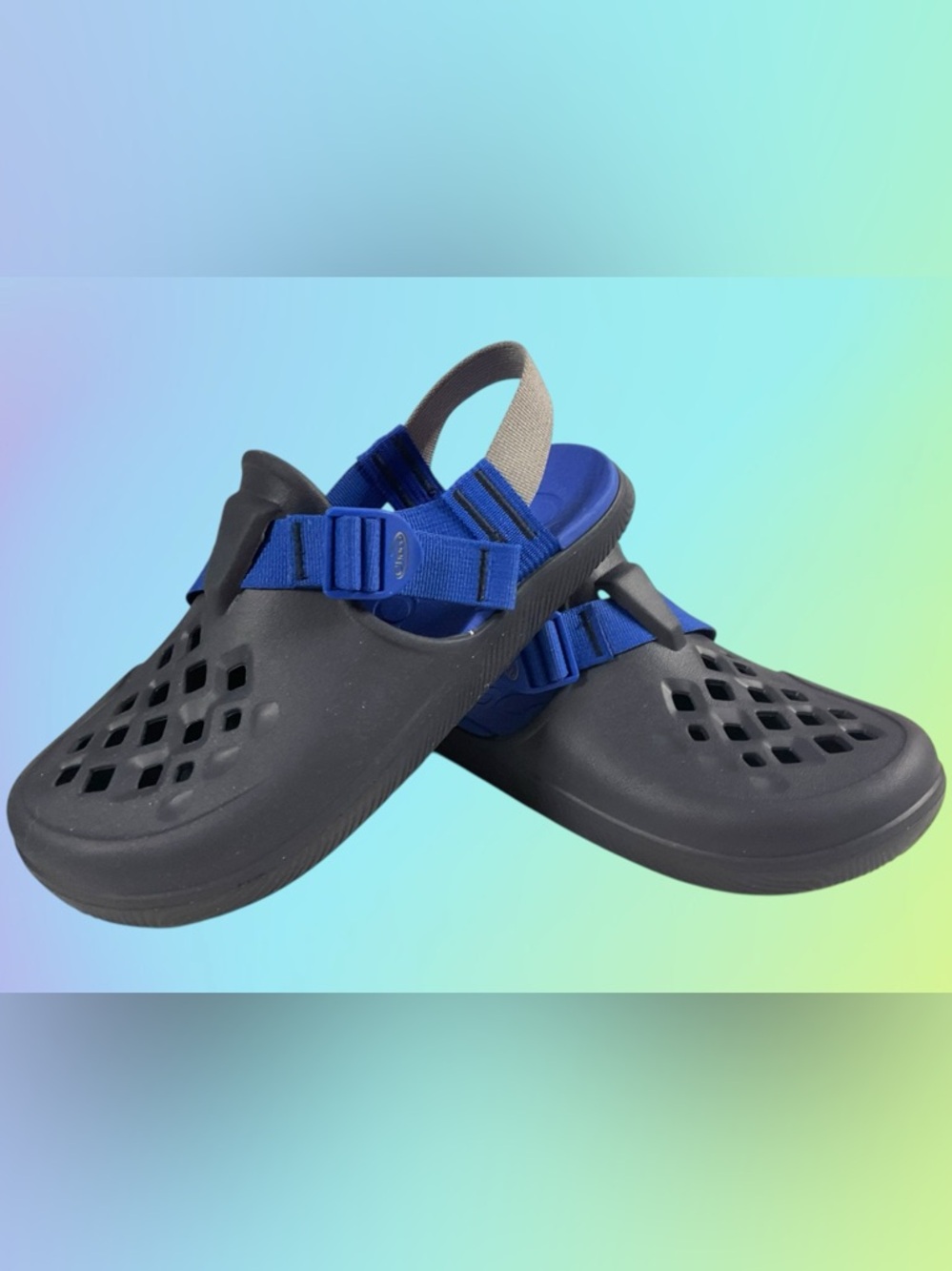 Chaco Chillos Men's Black Clog Sandals with Blue Straps Size 9